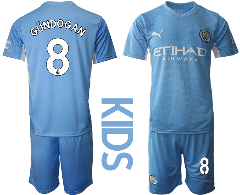 Youth 2021-2022 Club Manchester City home blue #8 Soccer Jersey->youth soccer jersey->Youth Jersey